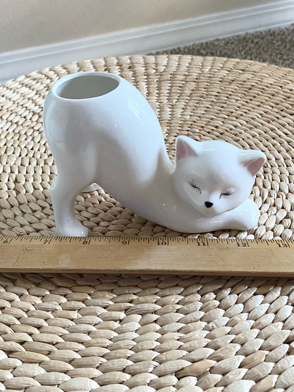 Stretching Cat Kitten White Ceramic Planter Vase - Picture 7 of 7